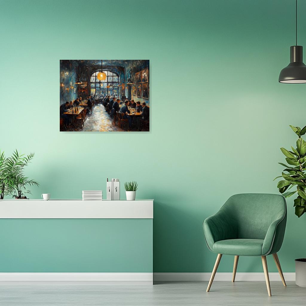 Custom Canvas Print Inspired by Edward Hopper with Warm Tones in a Cozy Cafe Scene - Original Wall Art for Home Decor