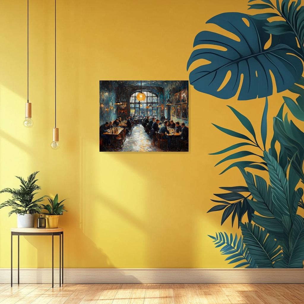 Custom Canvas Print Inspired by Edward Hopper with Warm Tones in a Cozy Cafe Scene - Original Wall Art for Home Decor