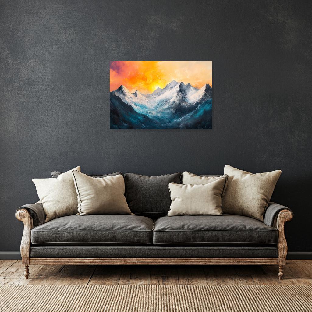 Custom Canvas Print Mountain Landscape Artwork in Inspired Style of J.M.W. Turner Vibrant Colors for Home Decor