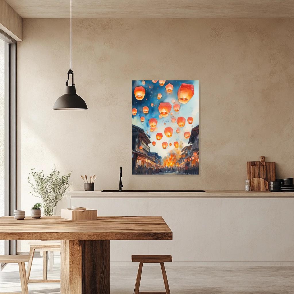 Stunning Lantern Festival Wall Art Canvas Print in Watercolor Style Inspired by Claude Monet for Elegant Home Decor