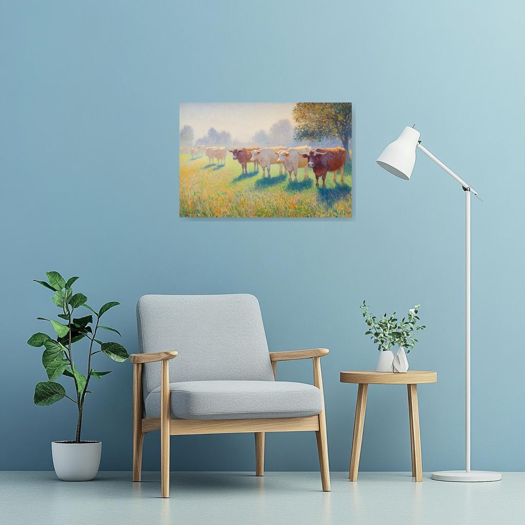 Pastoral Cows Farmhouse Canvas Print Vintage Impressionist Style Landscapes Home Decor Art