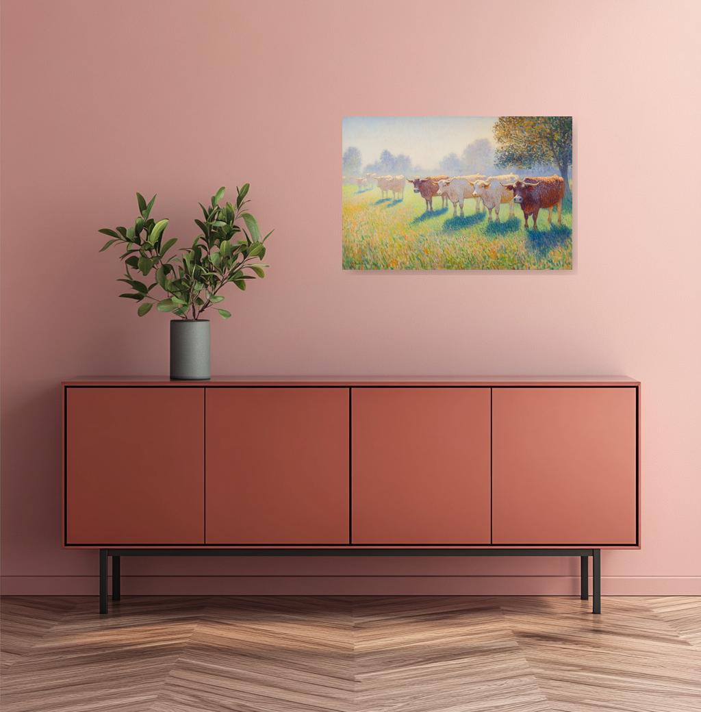 Pastoral Cows Farmhouse Canvas Print Vintage Impressionist Style Landscapes Home Decor Art