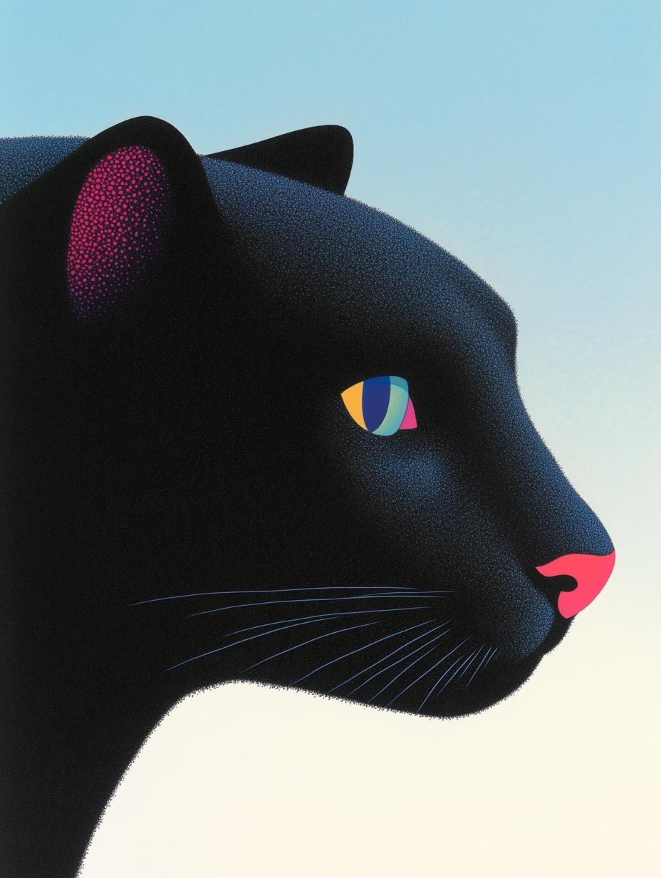 Bold Canvas Print of Black Panther Profile Art Inspired by George Rodrigue with Colorful Details for Home Decor