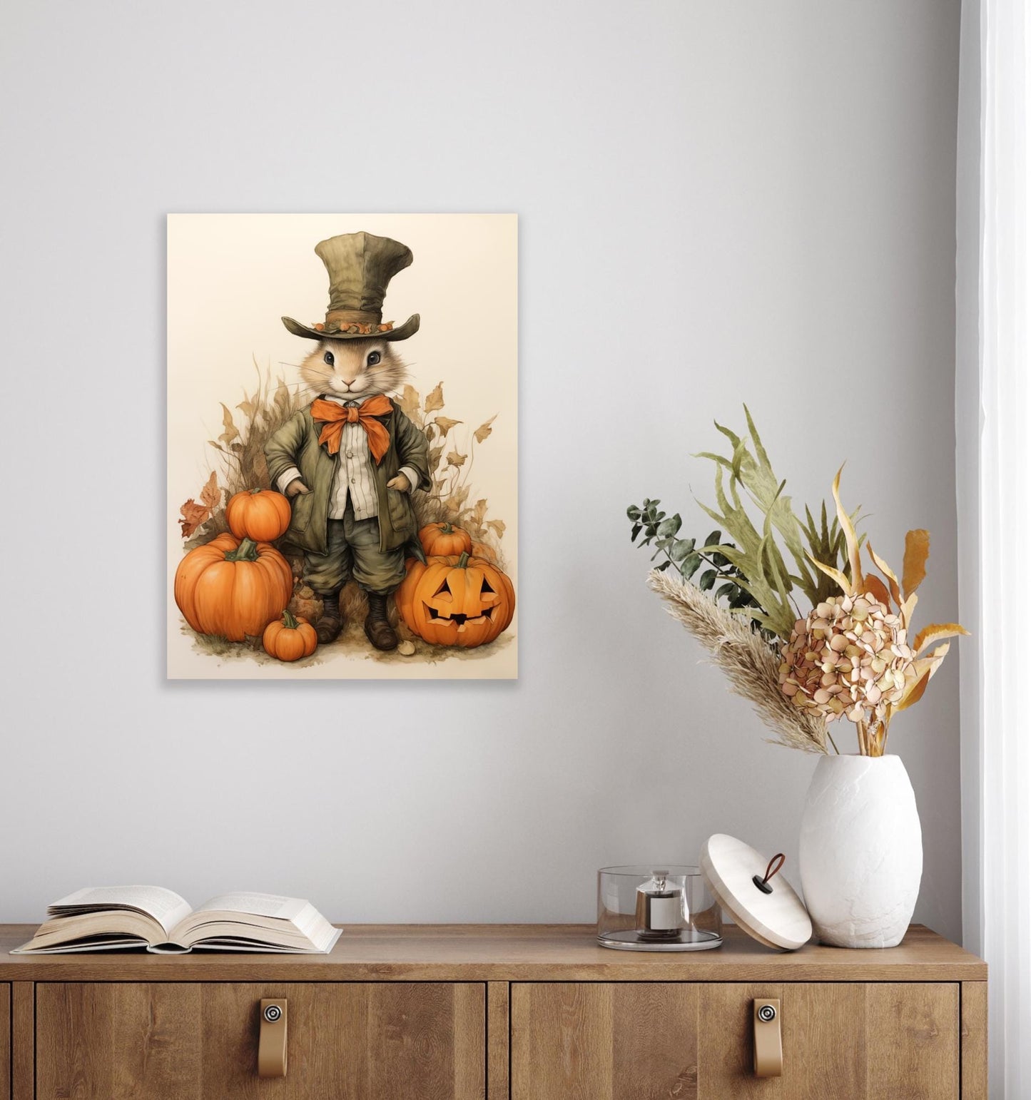 Charming Beatrix Potter Peter Rabbit Watercolor Art Print | Fall Halloween Decor | Custom Canvas & Digital Downloads | Pumpkin Theme