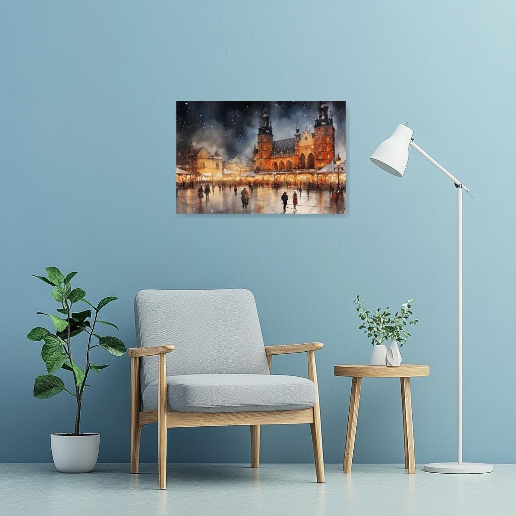 Winter Cityscape Inspired by Claude Monet Canvas Print Wall Art in Warm Hues Perfect for Cozy Home Decor