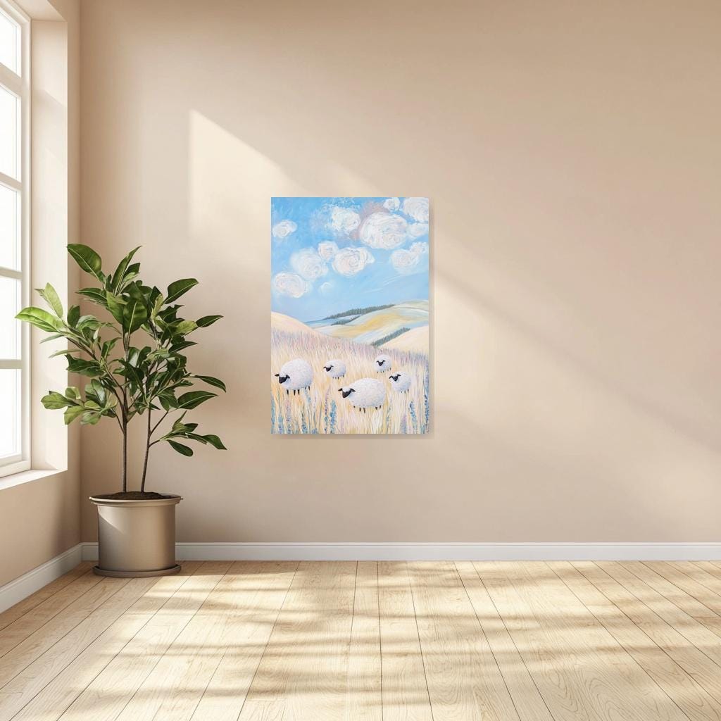Whimsical Sheep Canvas Print Inspired by Impressionist Art for Cozy Home Decor and Farmhouse Wall Art