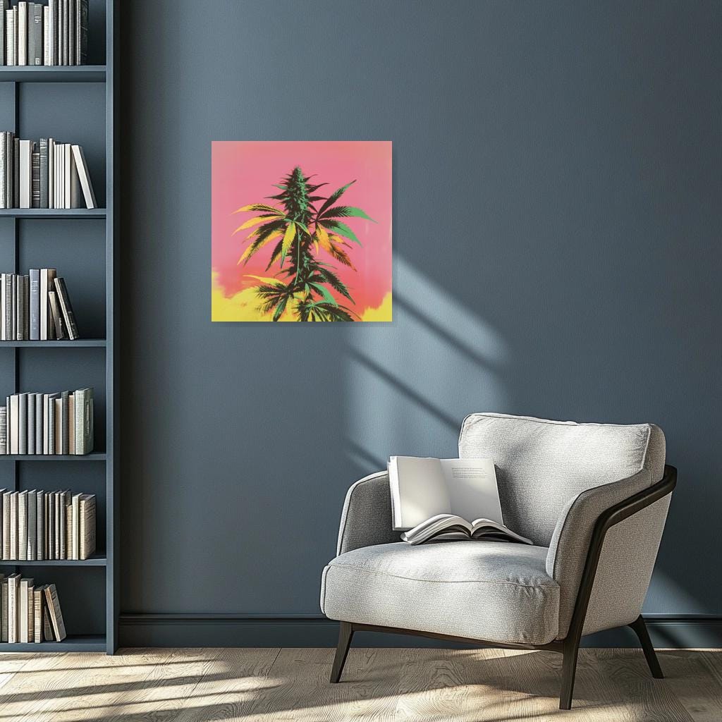 Colorful Cannabis Plant Art Canvas Print Inspired by Andy Warhol for Modern Wall Decor