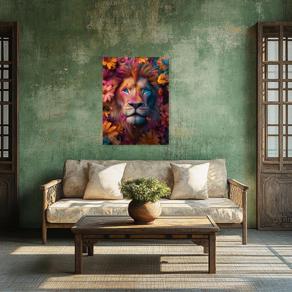 Vibrant Lion Canvas Wall Art Inspired by Henri Rousseau Floral Jungle Style Home Decor Digital Canvas Print