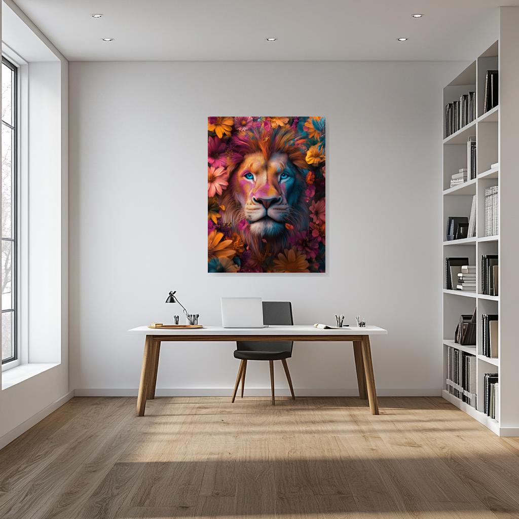 Vibrant Lion Canvas Wall Art Inspired by Henri Rousseau Floral Jungle Style Home Decor Digital Canvas Print