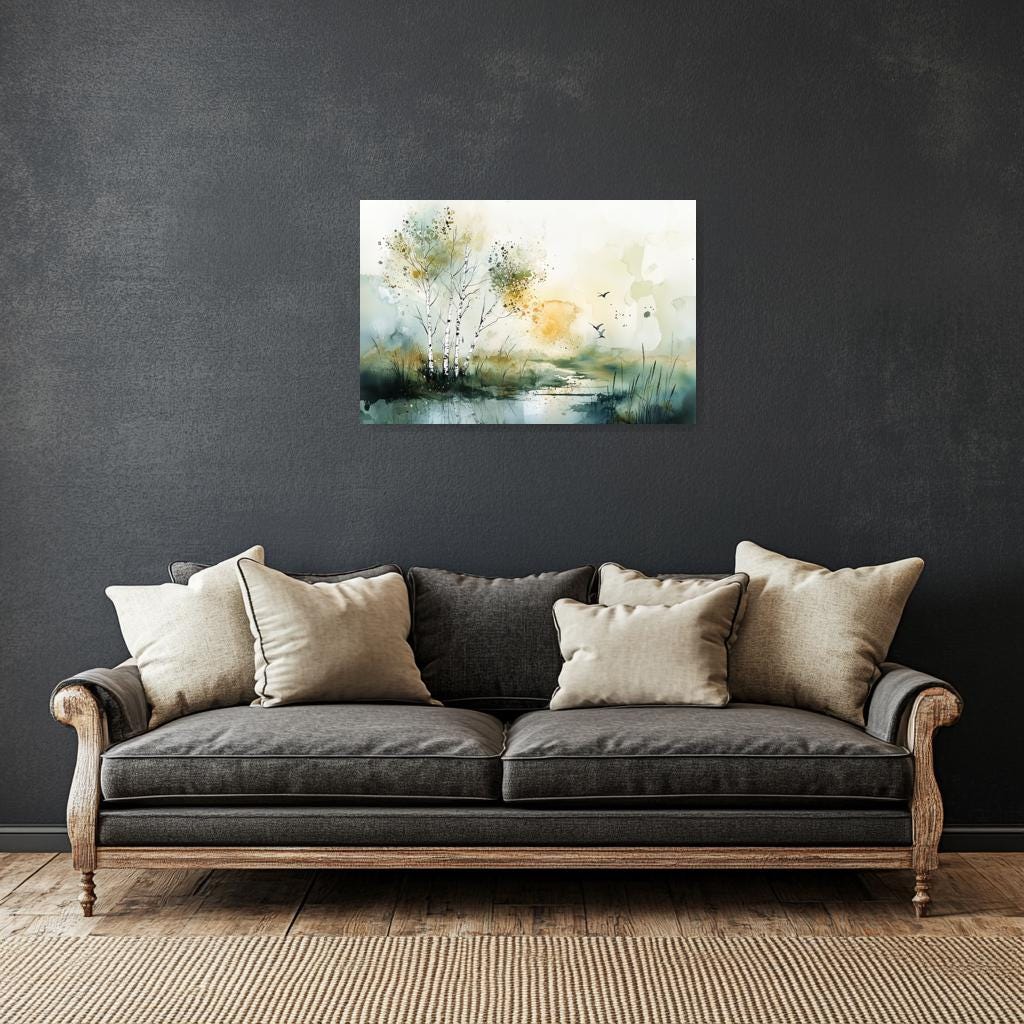 Birch Tree Watercolor Wall Art Canvas Print Inspired by Claude Monet Nature Decor for Home and Office