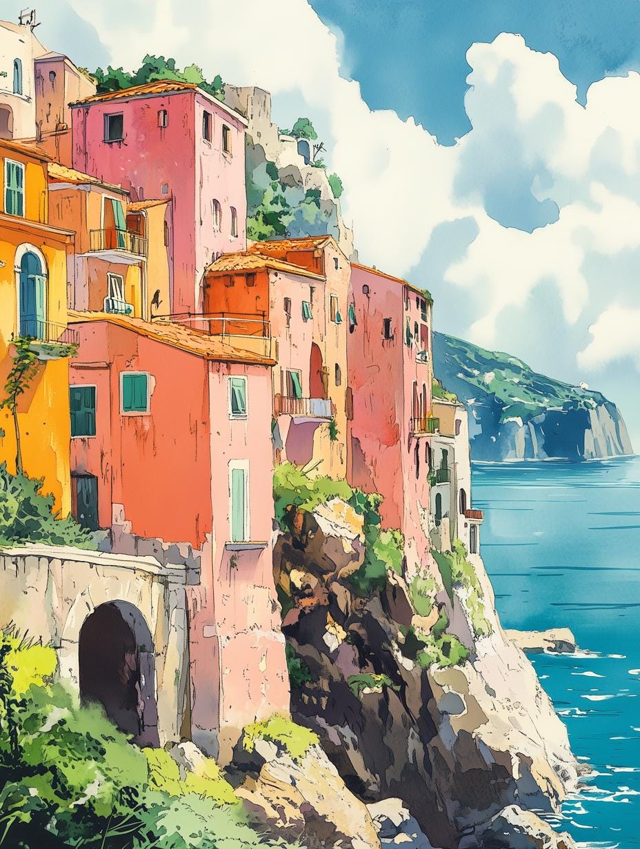 Coastal Charm Inspired by Matisse Custom Canvas Print Wall Art Colorful Village Ocean View Home Decor