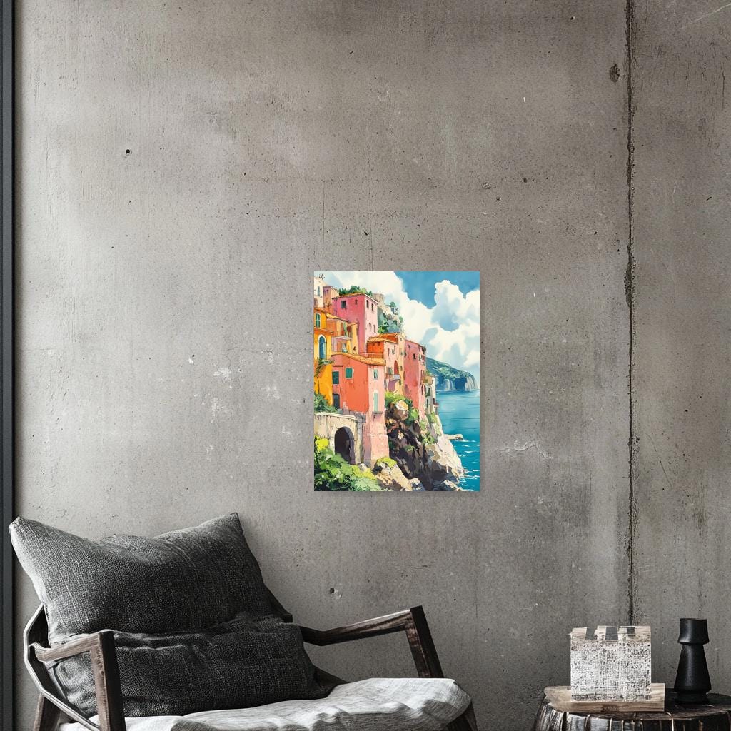 Coastal Charm Inspired by Matisse Custom Canvas Print Wall Art Colorful Village Ocean View Home Decor