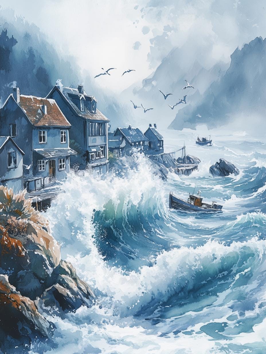 Canvas Print of Serene Coastal Waves in Watercolor Style Inspired by Thomas Kinkade for Home Decor and Wall Art