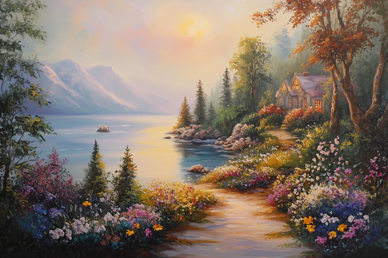 Custom Canvas Wall Art Inspired by Bob Ross with Vibrant Nature Colors, Serene Landscape Home Decor