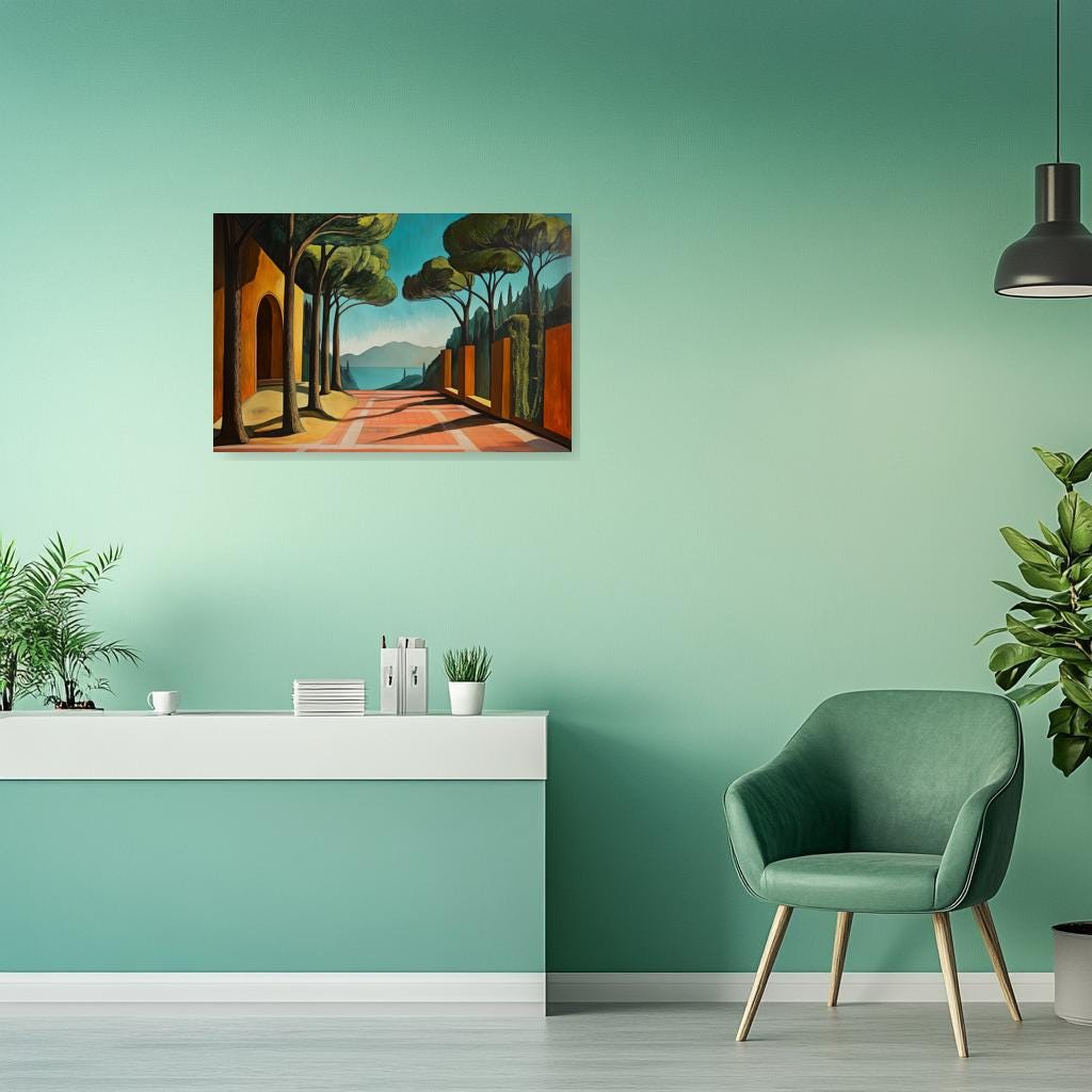 Lush Landscape Canvas Print Inspired by Italian Modernism Serene Outdoor Scene Home Decor Wall Art