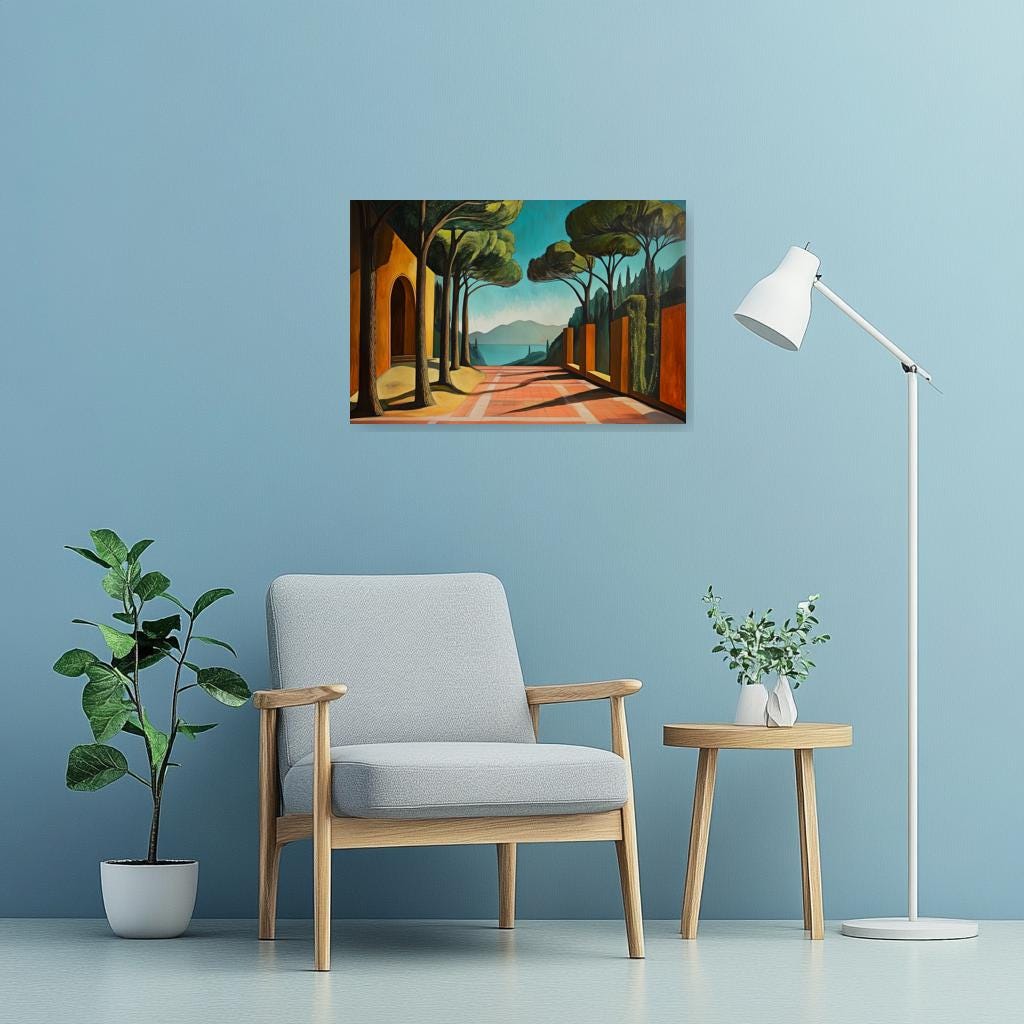 Lush Landscape Canvas Print Inspired by Italian Modernism Serene Outdoor Scene Home Decor Wall Art