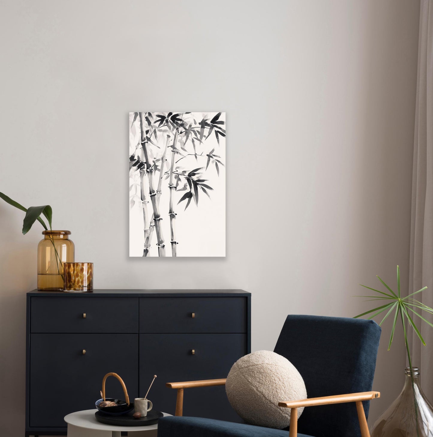 Stylish Modern Monochrome Bamboo Watercolor Art | Minimal Zen Wall Decor | Custom Canvas & Digital Print | Tranquil Home Decor