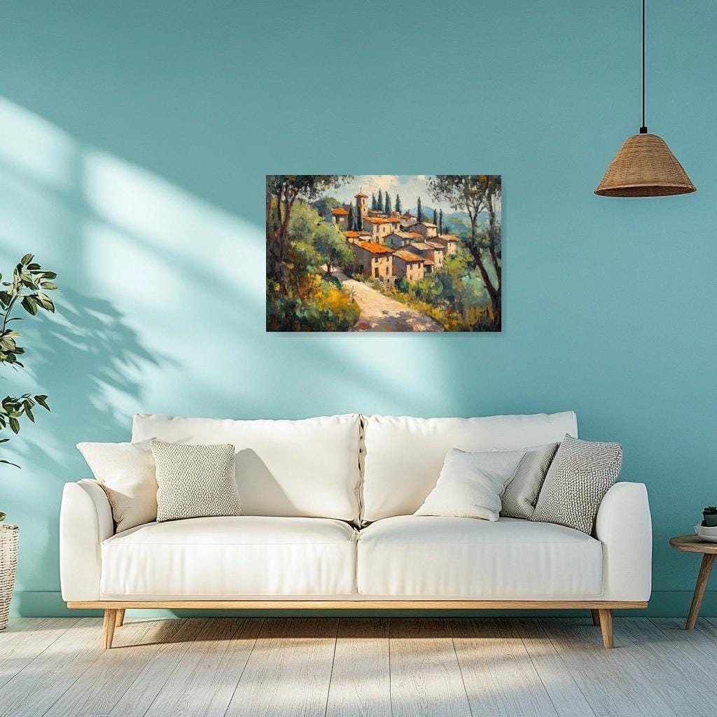 Charming Canvas Print Inspired by Van Gogh's Post-Impressionism with Vibrant Yellow and Terracotta Colors for Home Decor
