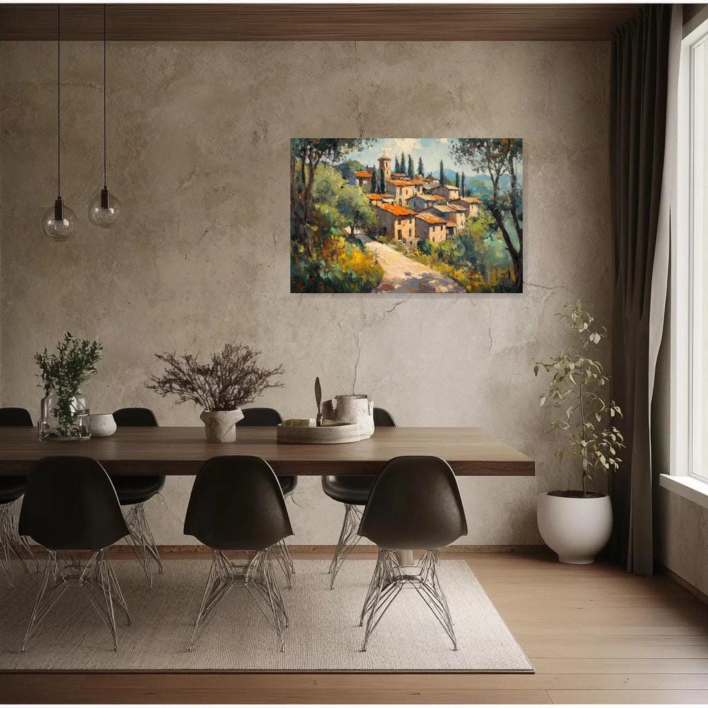 Charming Canvas Print Inspired by Van Gogh's Post-Impressionism with Vibrant Yellow and Terracotta Colors for Home Decor
