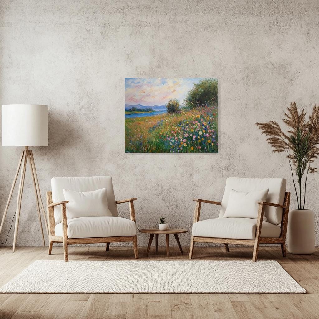 Vibrant Floral Meadow Canvas Print Inspired by Impressionist Art for Home Decor and Wall Art Lovers