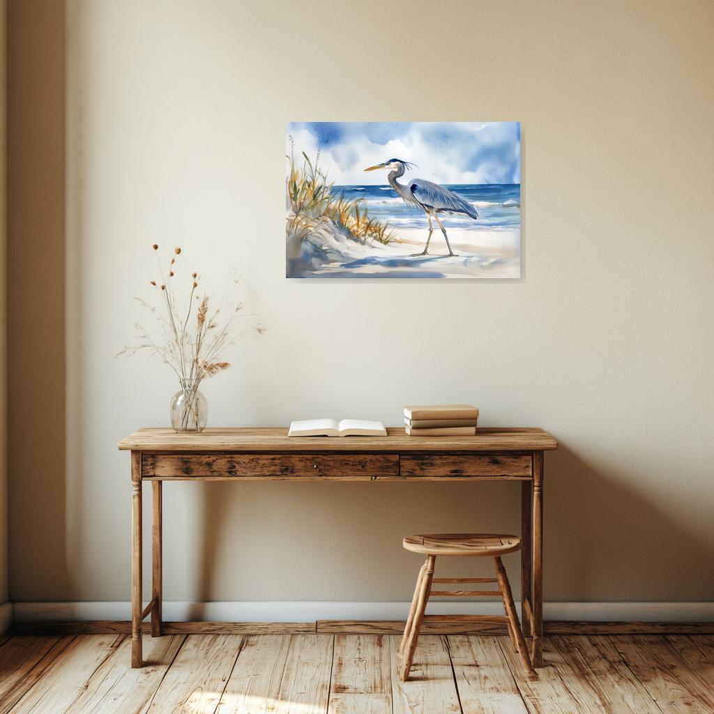Elegant Great Blue Heron Watercolor Print for Home Decor Canvas Wall Art, Nature Inspired Coastal Art