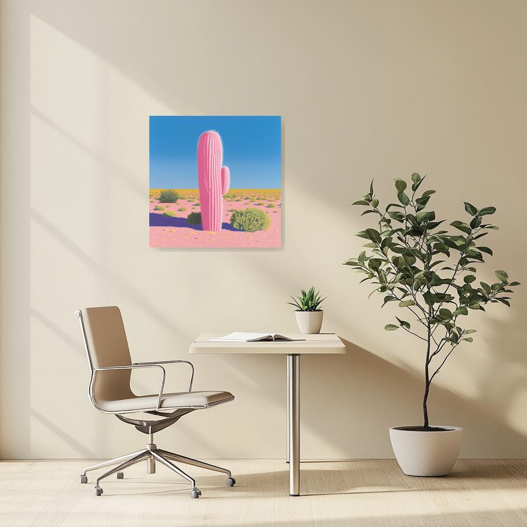 Fun Pink Cactus Wall Art Canvas Print Digital Download Desert Landscape Home Decor Inspired by Pop Art Style
