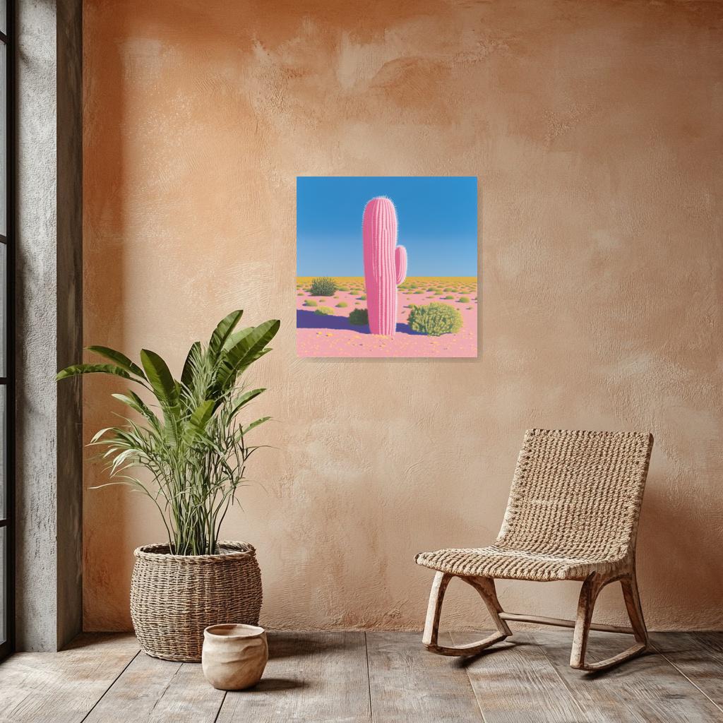 Fun Pink Cactus Wall Art Canvas Print Digital Download Desert Landscape Home Decor Inspired by Pop Art Style