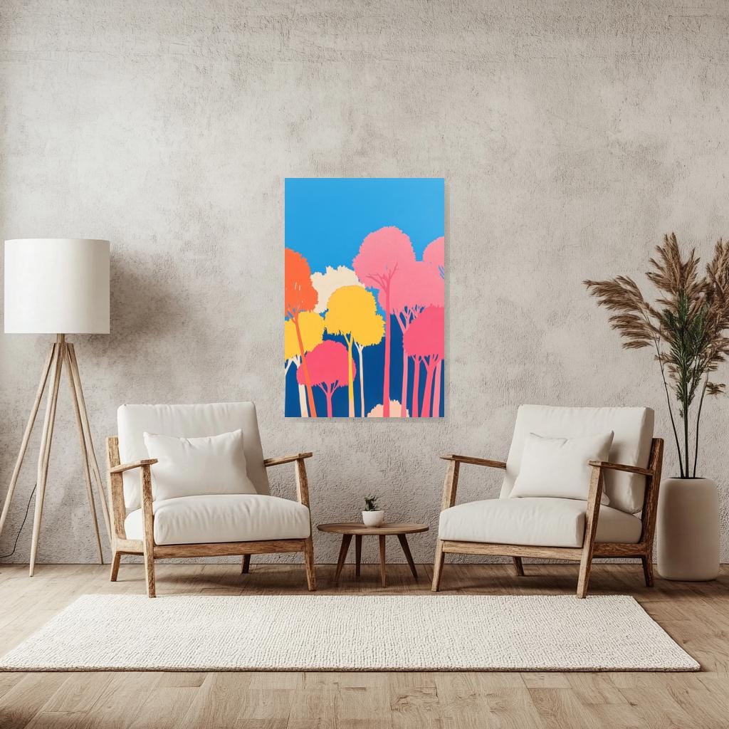 Vibrant Colorful Tree Landscape Canvas Print Modern Home Decor Bright Wall Art Digital Download Inspired by Alex Katz