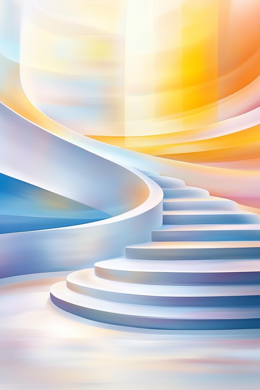 Abstract Stairs Artwork Canvas Print Inspired by Monet in Soft Blues and Warm Hues for Home Decor