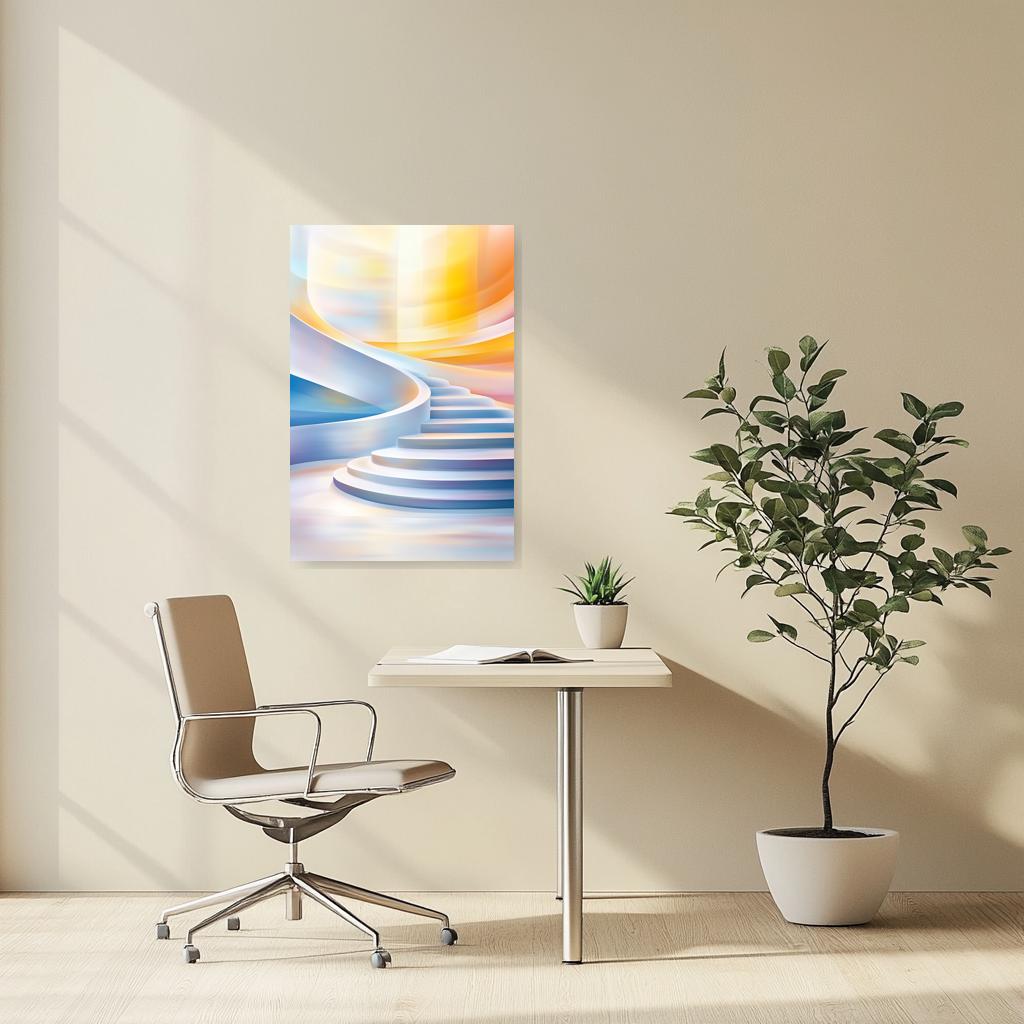 Abstract Stairs Artwork Canvas Print Inspired by Monet in Soft Blues and Warm Hues for Home Decor