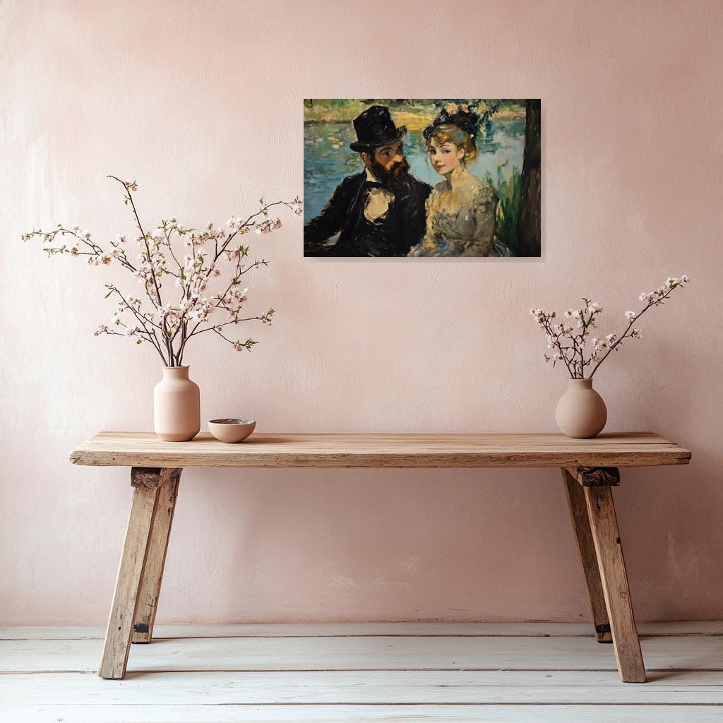 Impressionist Couple Canvas Print Romantic Wall Art Inspired by Renoir Perfect for Home Decor Digital Download