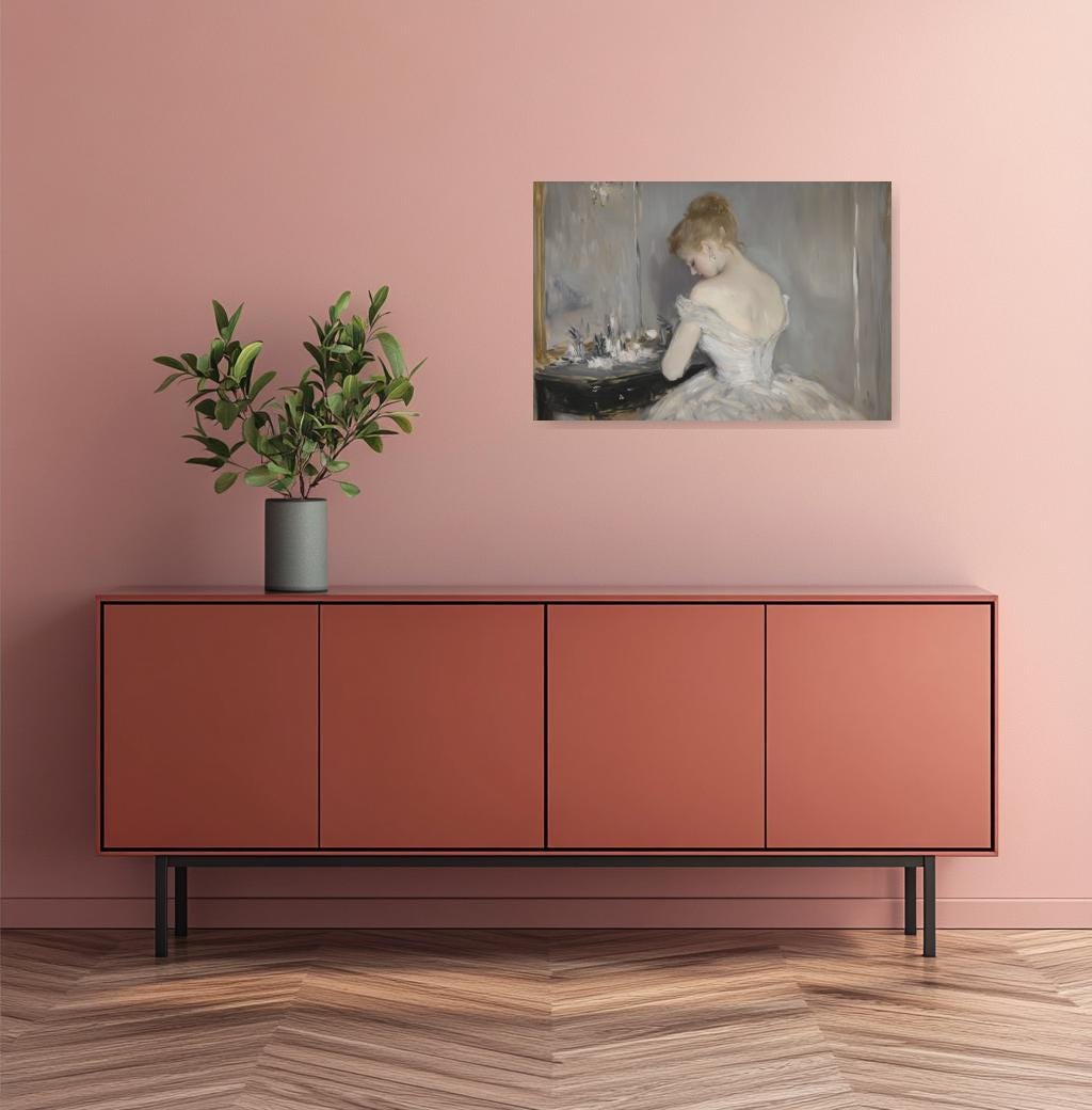Elegant Canvas Print of a Woman in White Dress Inspired by Impressionist Artist Berthe Morisot for Wall Art Home Decor