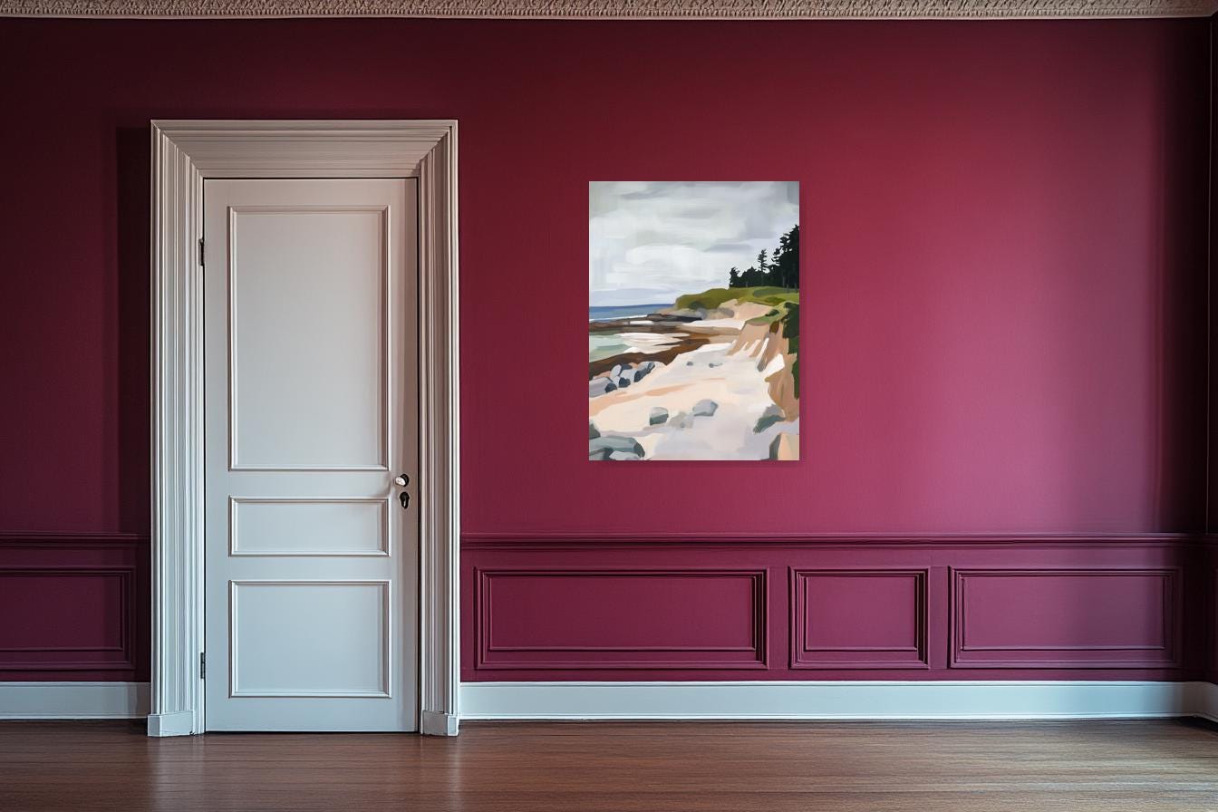 Coastal Serenity Canvas Print Inspired by Edward Hopper with Soft Pastels and Dynamic Brushstrokes for Home Decor
