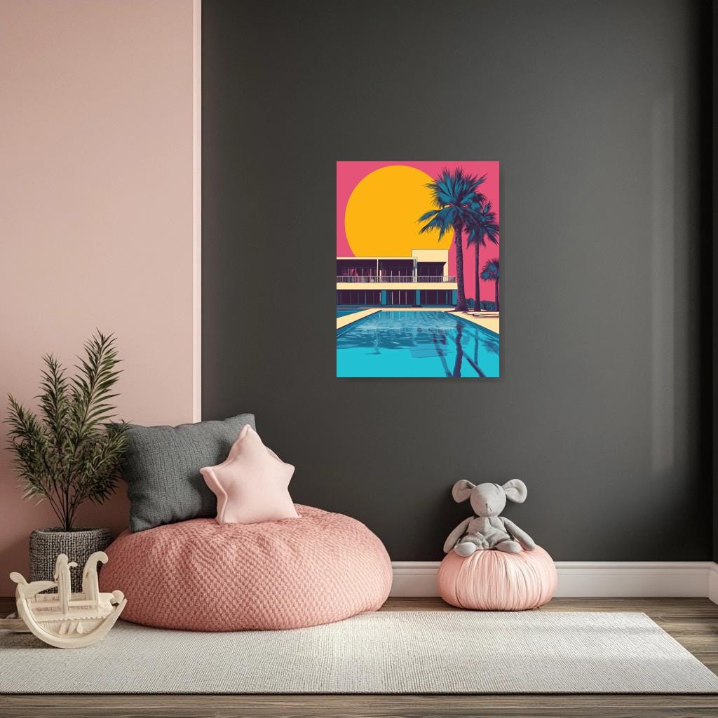 Mid-Century Modern Palm Trees Canvas Print Wall Art Inspired by the times. Colorful Poolside Decor Digital Download