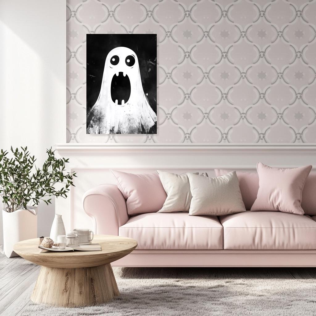 Custom Canvas Ghost Artwork in Monochrome Style Unique Wall Art for Home Decor Digital Download Inspired by Tim Burton
