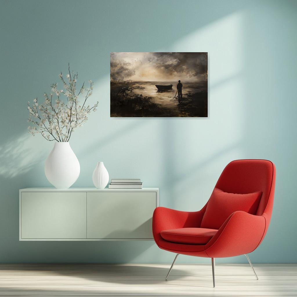 Serene Landscape Canvas Print Inspired by Turner with Graceful Silhouettes and Rich Earthy Tones for Home Decor