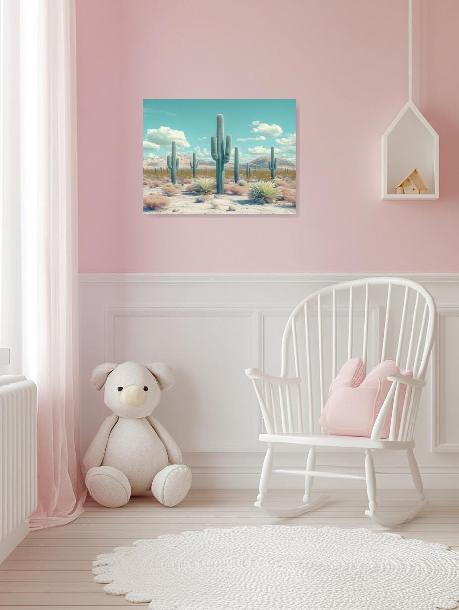 Cactus Landscape Canvas Print Inspired by Georgia O'Keeffe Vibrant Desert Wall Art Home Decor Digital Download