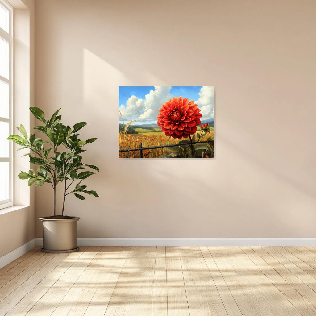 Vibrant Red Dahlia Canvas Print Inspired by Impressionist Style Floral Wall Art for Home Decor Digital Download