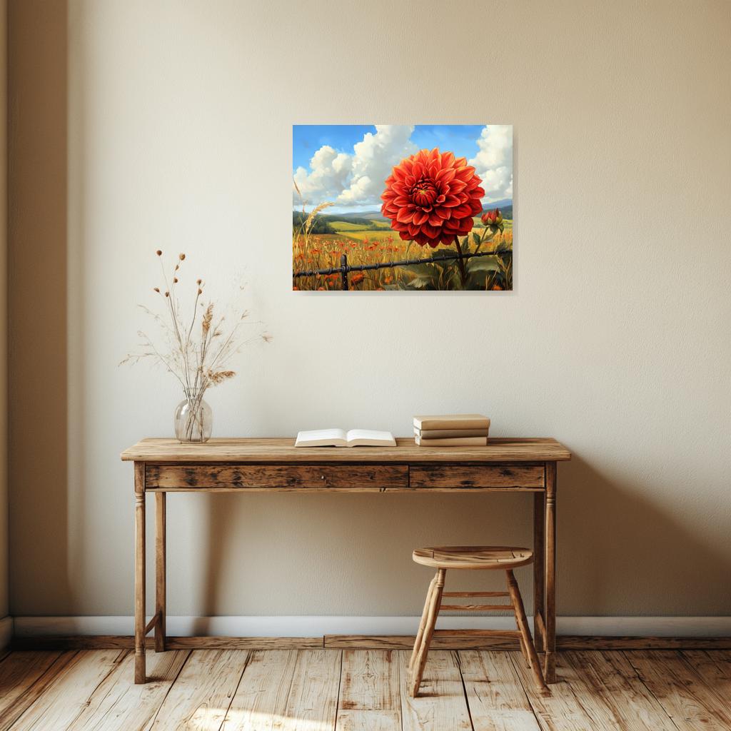 Vibrant Red Dahlia Canvas Print Inspired by Impressionist Style Floral Wall Art for Home Decor Digital Download
