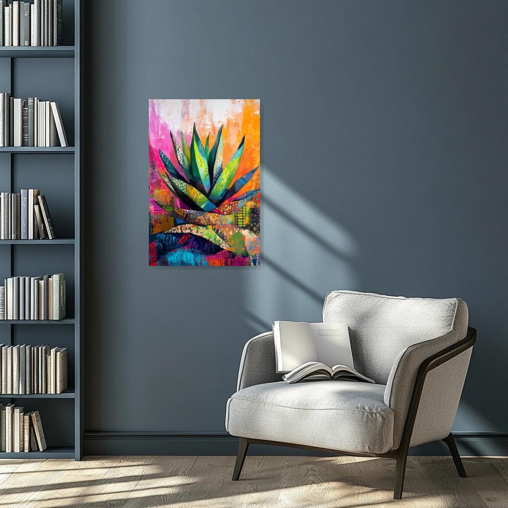 Colorful Agave Plant Canvas Print Inspired by Henri Matisse for Home Decor and Wall Art Digital Download
