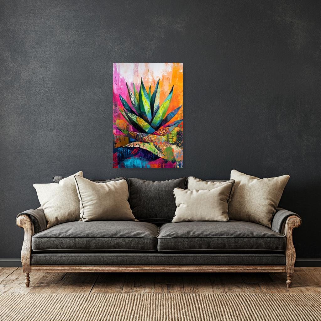 Colorful Agave Plant Canvas Print Inspired by Henri Matisse for Home Decor and Wall Art Digital Download