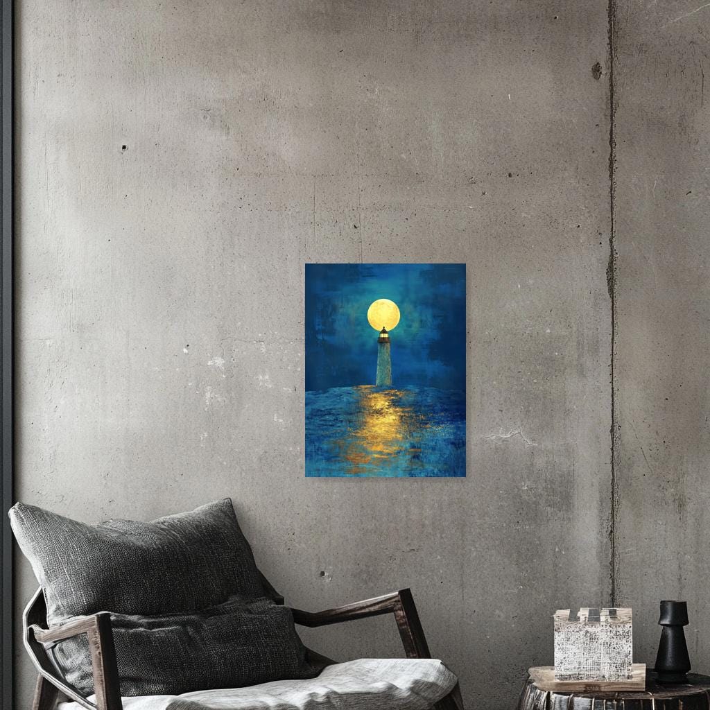 Luminous Lighthouse Canvas Art Inspired by Van Gogh Colorful Moonlit Sea Decor Custom Digital Print for Home Wall Art