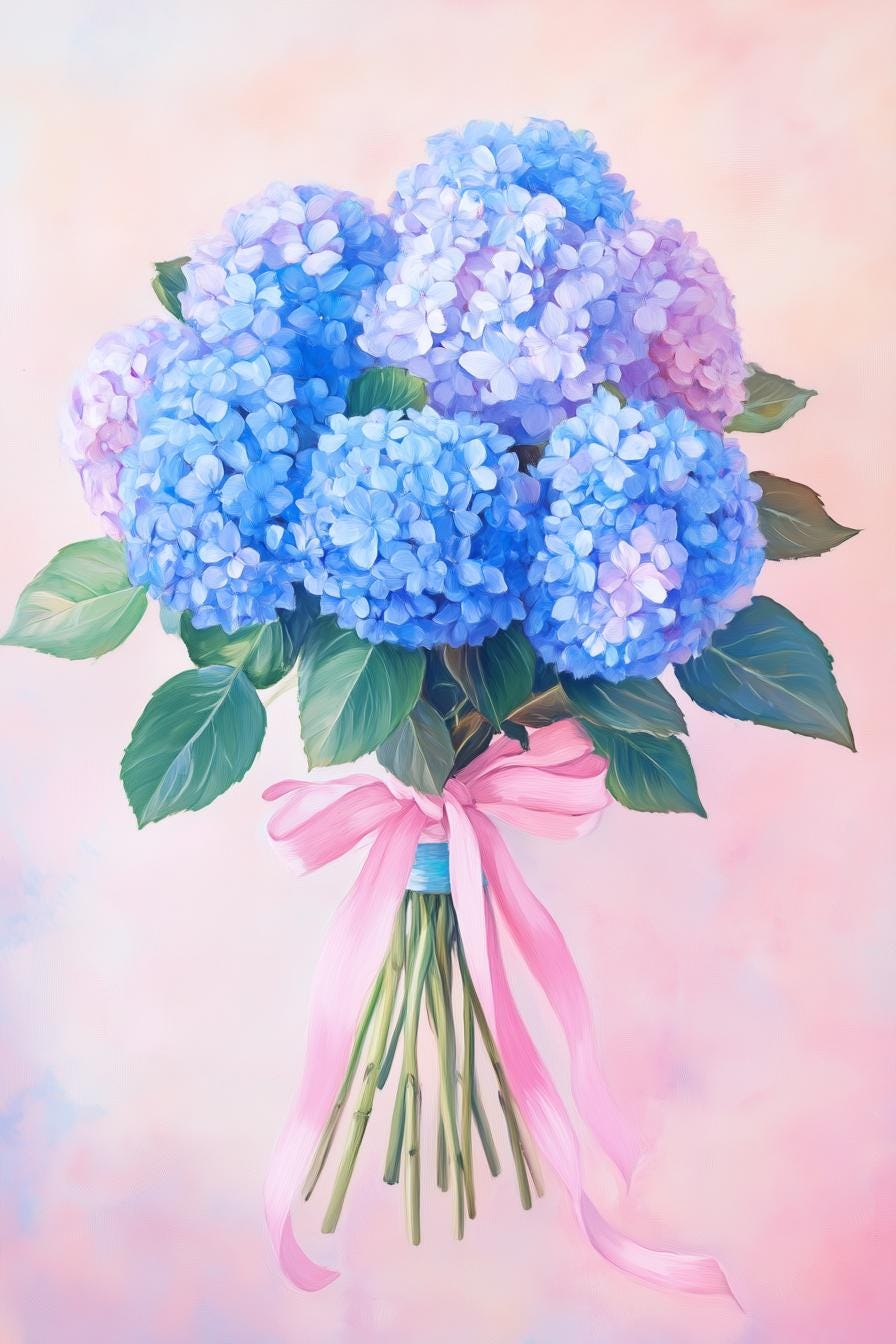 Custom Floral Canvas Print in the Style of Impressionism Blue Hydrangeas Home Decor Wall Art Digital Download