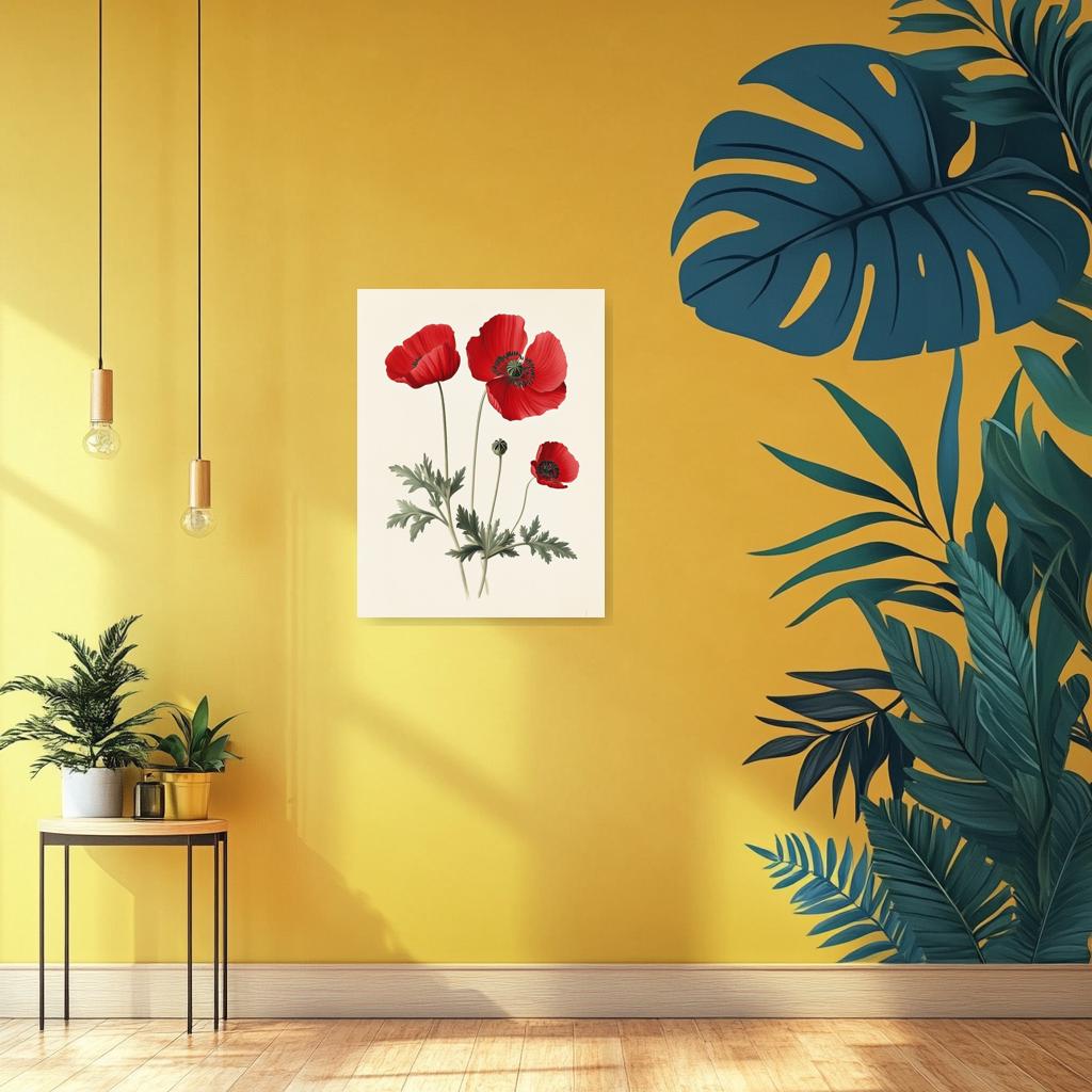 Red Poppy Floral Wall Art Canvas Print Inspired by Historical Botanical Illustrations Home Decor Digital Download
