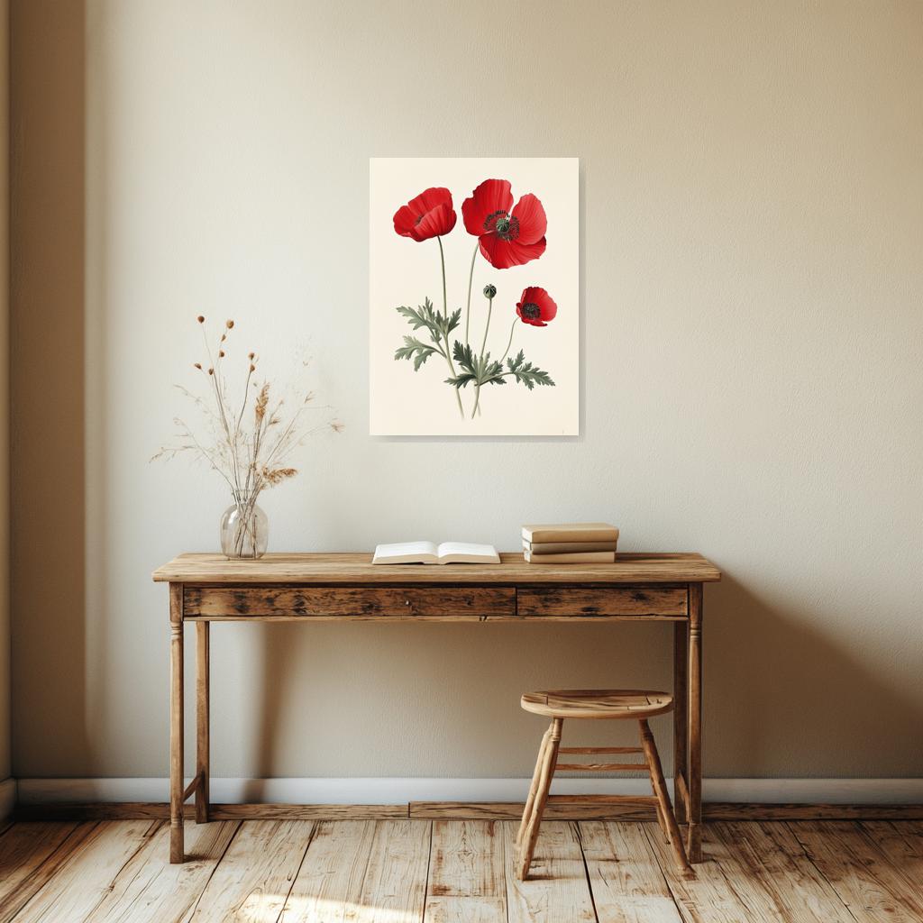Red Poppy Floral Wall Art Canvas Print Inspired by Historical Botanical Illustrations Home Decor Digital Download