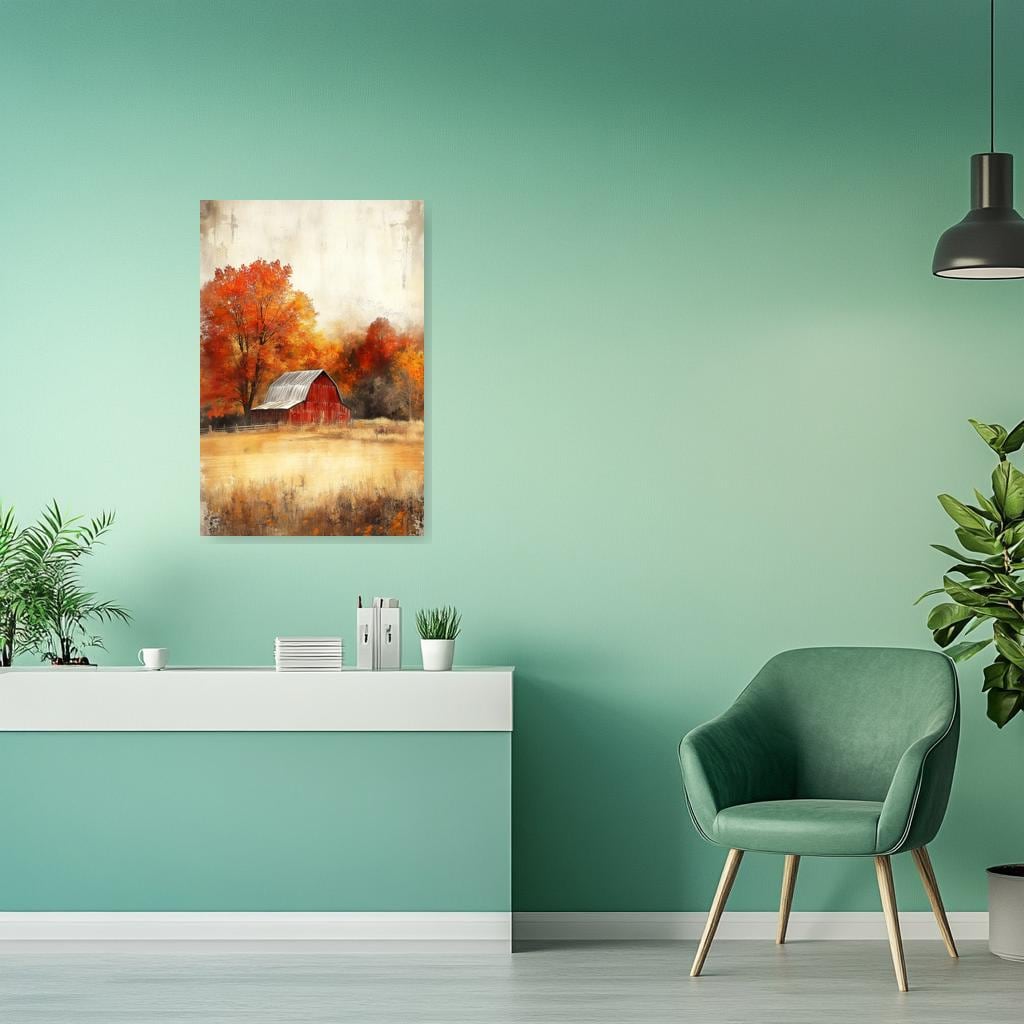 Rustic Autumn Barn Canvas Print Wall Art, Beautiful Fall Landscape Digital Download Home Decor Inspired by Andrew Wyeth