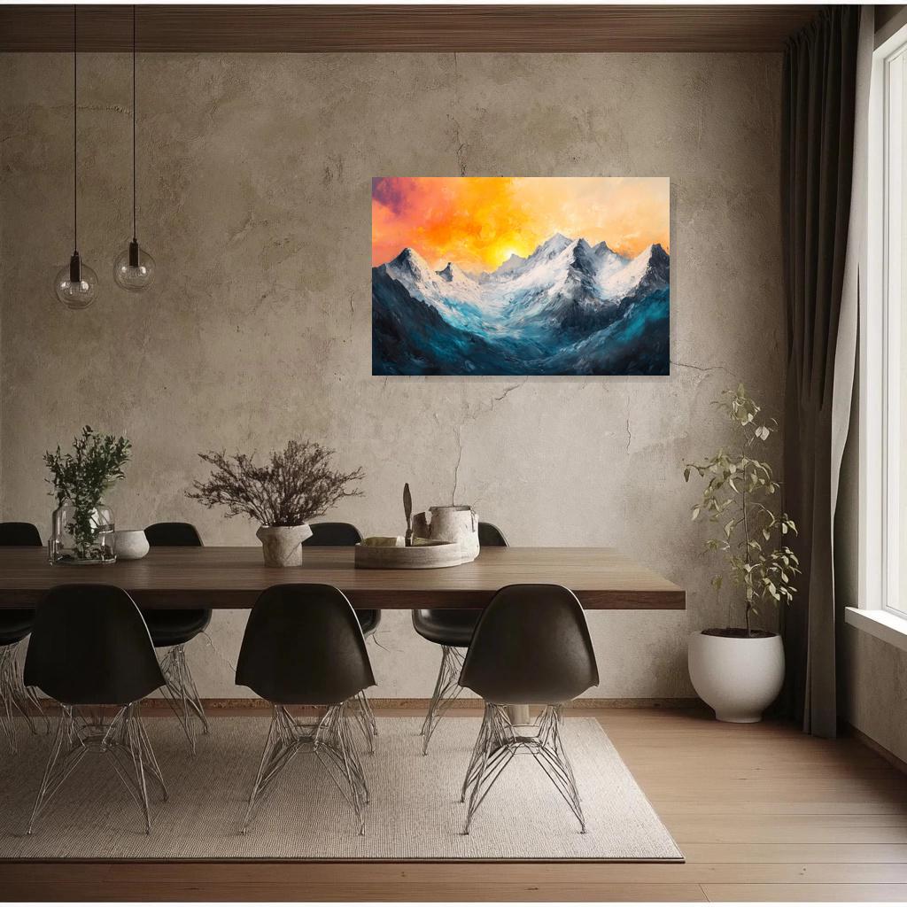 Custom Canvas Print Mountain Landscape Artwork in Inspired Style of J.M.W. Turner Vibrant Colors for Home Decor