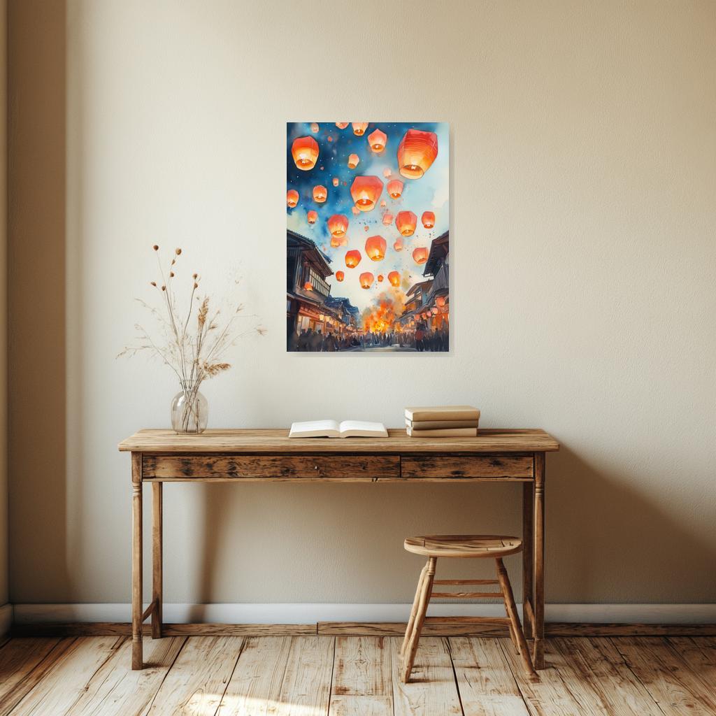Stunning Lantern Festival Wall Art Canvas Print in Watercolor Style Inspired by Claude Monet for Elegant Home Decor