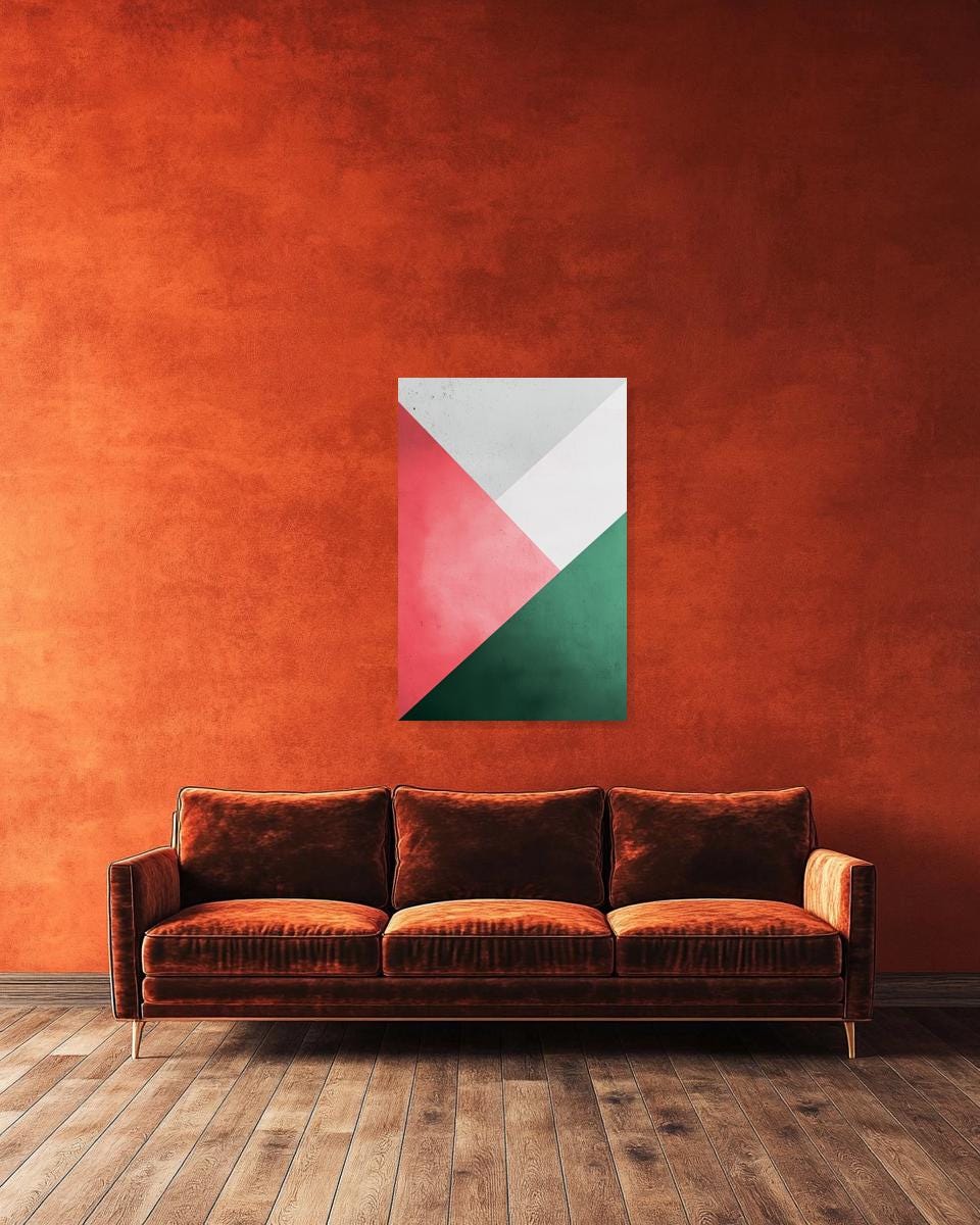 Modern Geometric Canvas Art in the Style of Piet Mondrian with Bold Pink, Green and White Wall Decor for Home