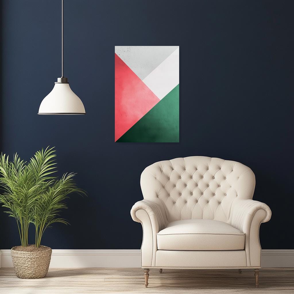 Modern Geometric Canvas Art in the Style of Piet Mondrian with Bold Pink, Green and White Wall Decor for Home